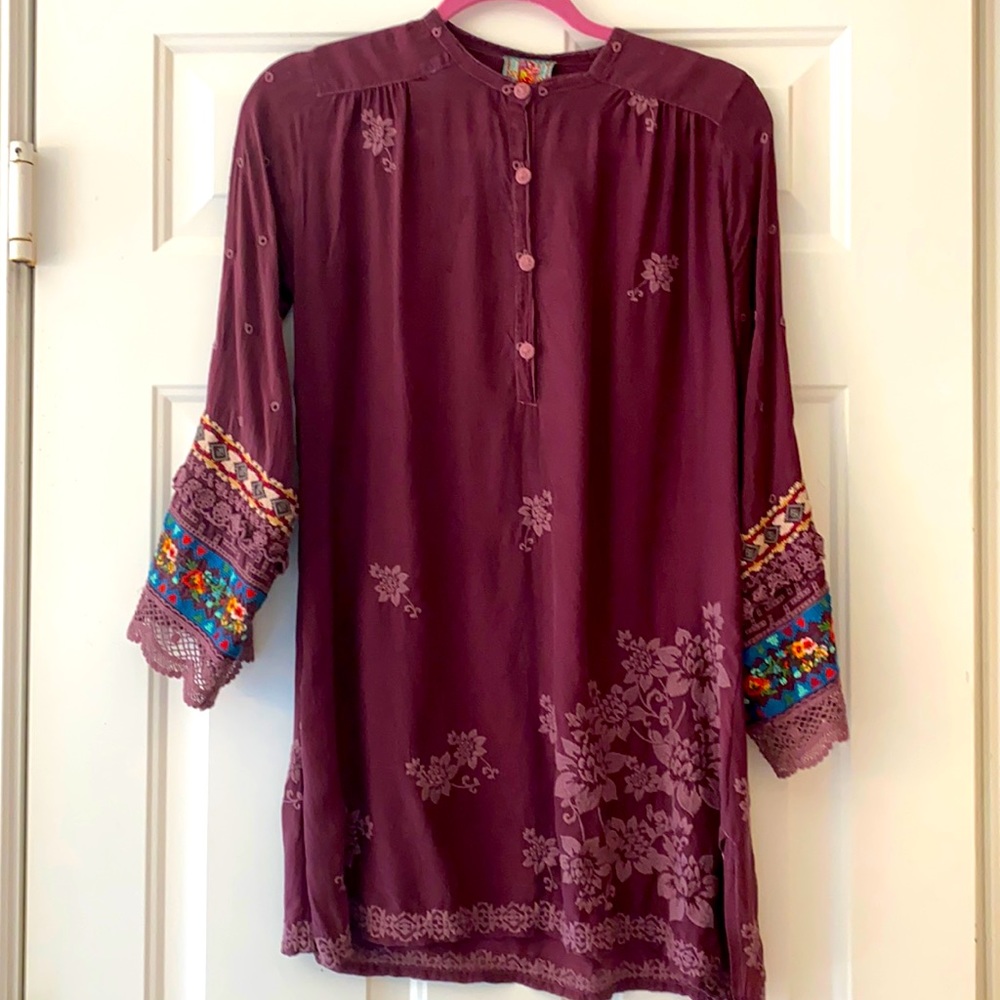 Johnny Was embroidered burgundy tunic